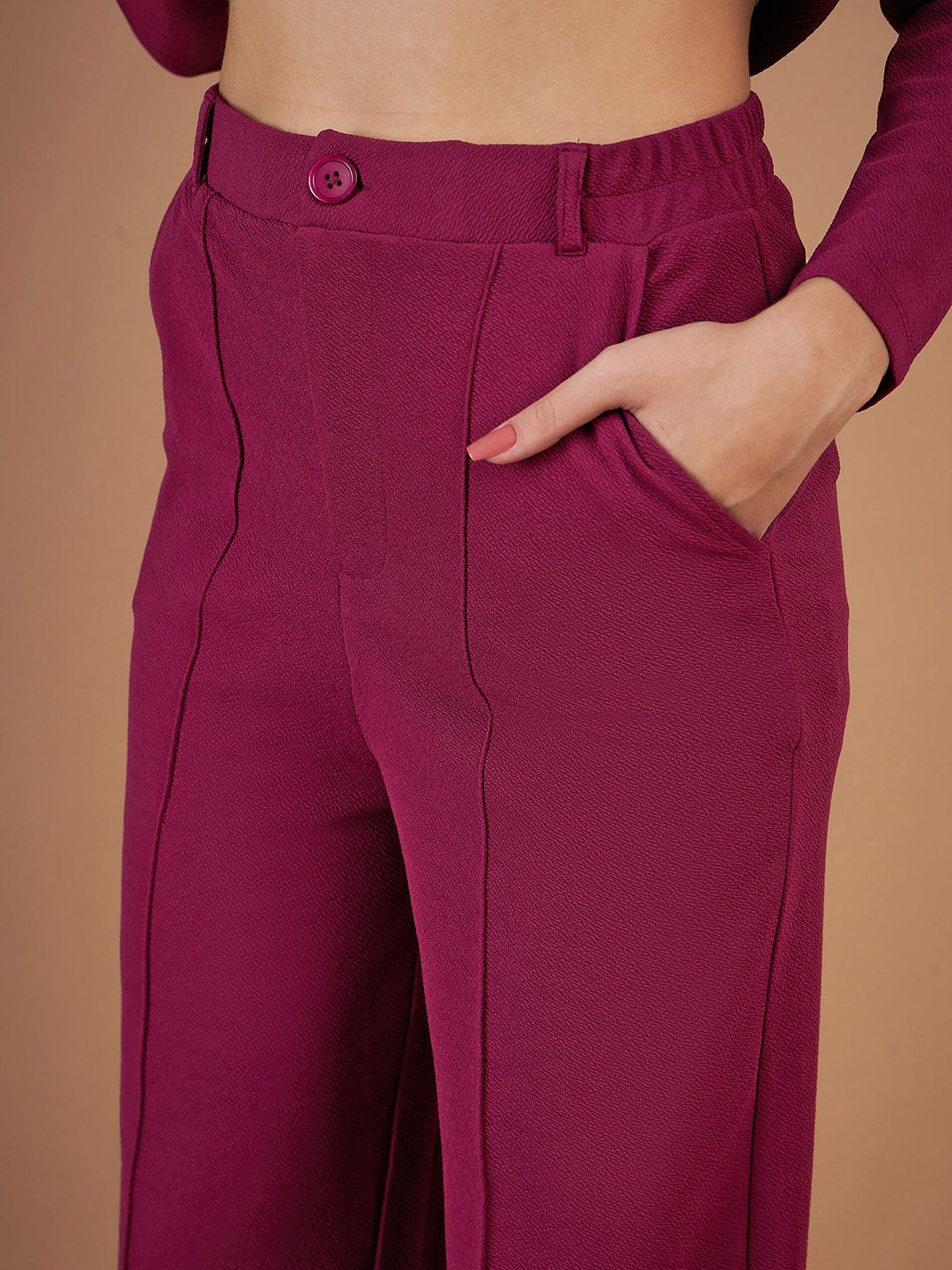 SASSAFRAS Maroon Puffed Slevees Top With Trousers