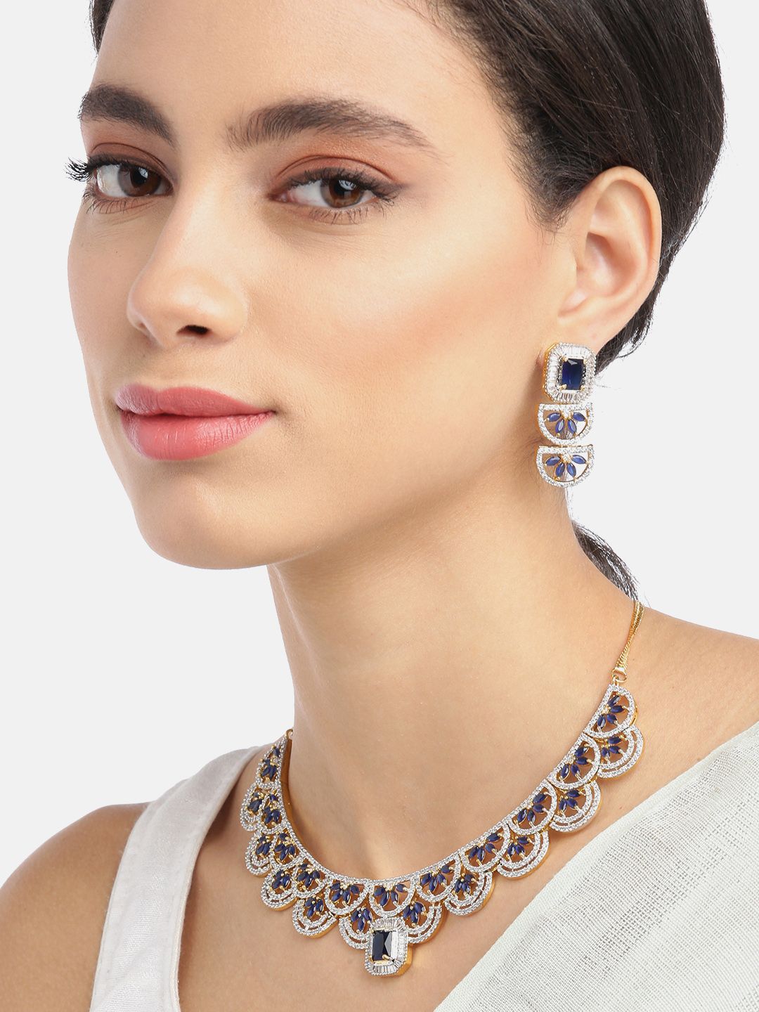 Priyaasi Navy Gold-Plated AD-Studded Handcrafted Jewellery Set
