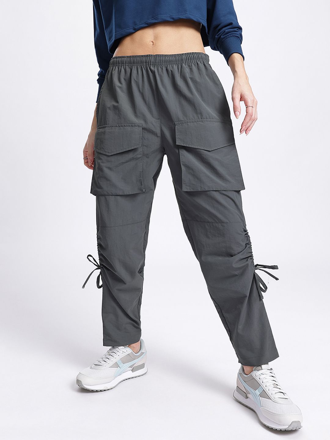 DressBerry Women Ruched Tie-Ups Cargo-Style Track Pants