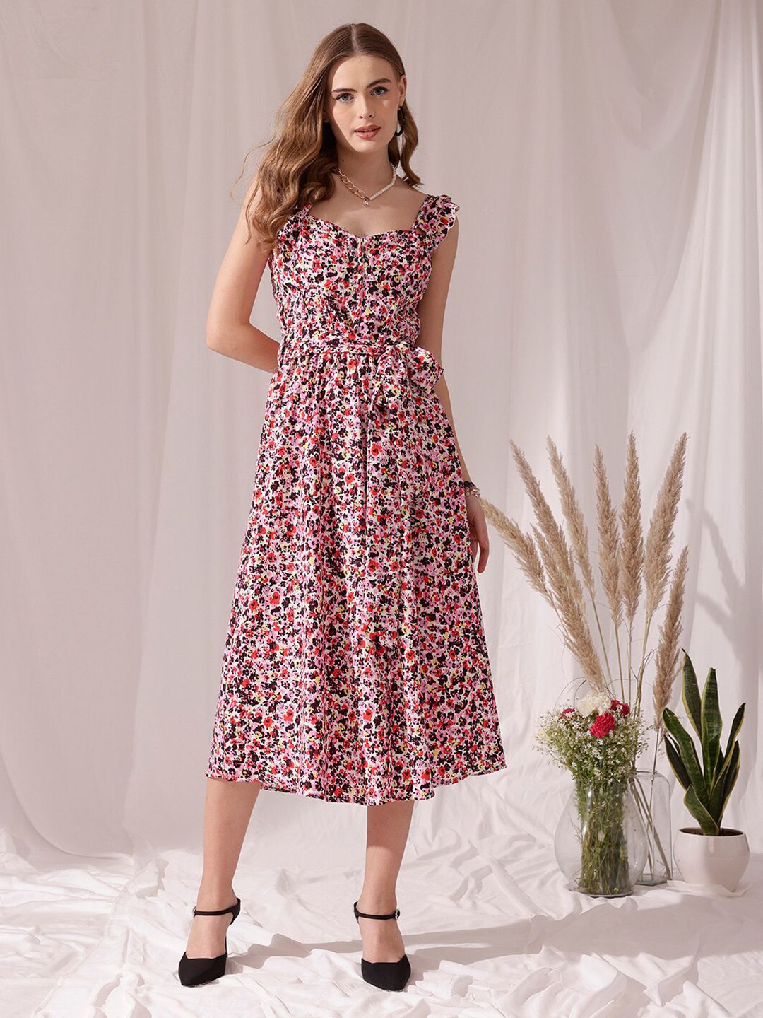 STREET 9 Floral Printed Crepe Fit & Flare Midi Dress