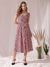 STREET 9 Floral Printed Crepe Fit & Flare Midi Dress