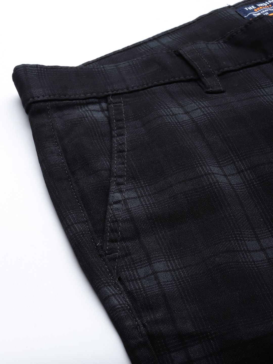 The Indian Garage Co Men Black Checked Slim Fit Trousers
