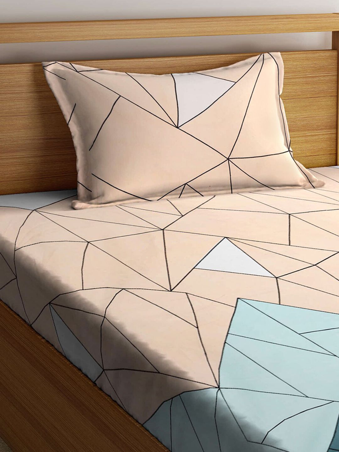 KLOTTHE Multicoloured Geometric 300 TC Fitted Single Bedsheet with 1 Pillow Cover