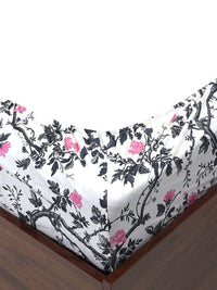BOMBAY DYEING Allure Grey Floral Cotton 144 TC Fitted Bedsheet Set-1.52 mX1.98 mX30 cm