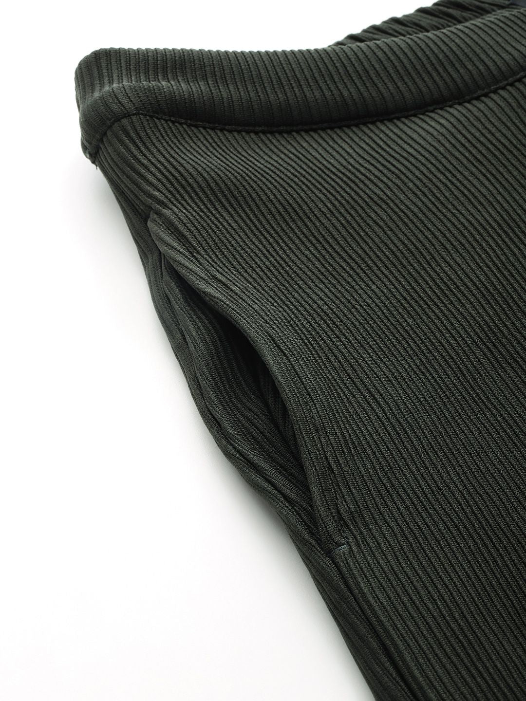 DressBerry Women Ribbed Flared Bootcut Trousers