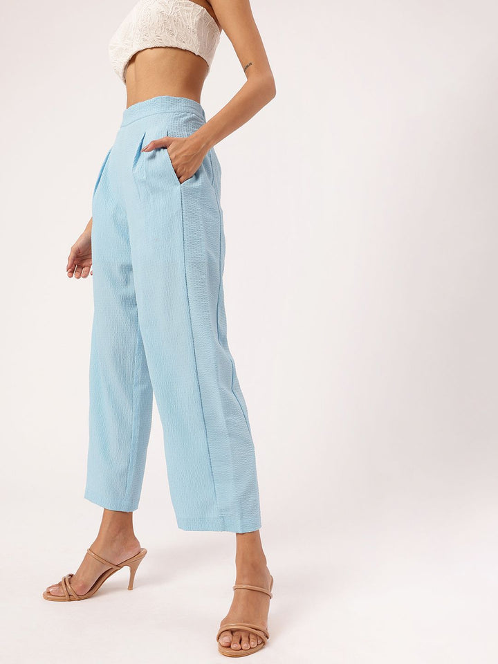 Women Feminine Cool & Classic Crisp Seersucker Pleated Trousers