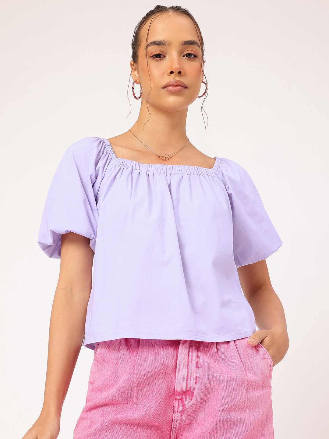 DressBerry Soft Girl Puff Sleeves A-Line Top