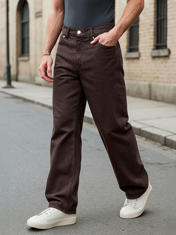 Bewakoof Men Brown Super Baggy Fit Mid-Rise Jeans