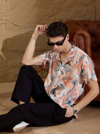 DENNISON Abstract Printed Cuban Collar Smart Oversized Casual Shirt