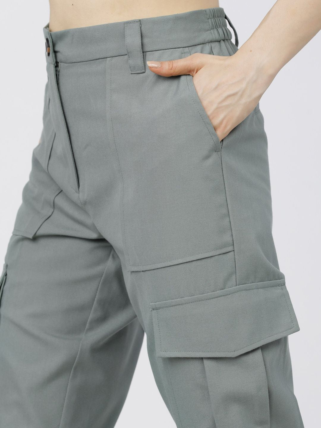 Tokyo Talkies Women Mint Green Tapered Fit Cargos Trousers