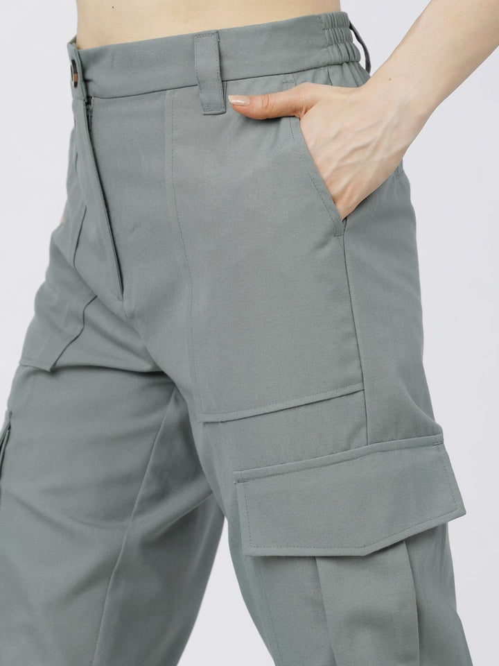 Tokyo Talkies Women Mint Green Tapered Fit Cargos Trousers