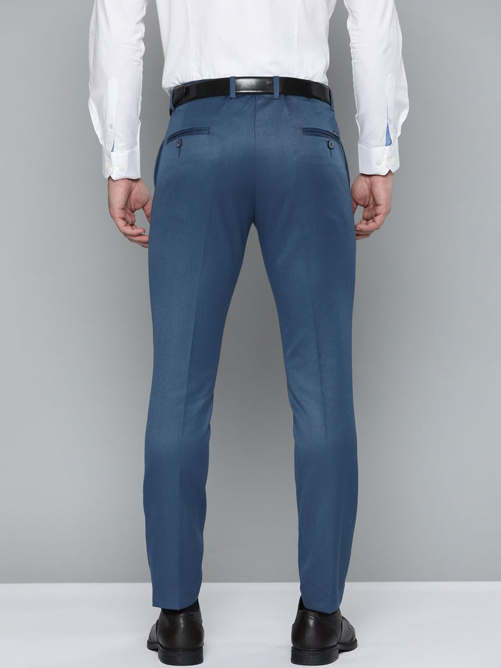 DENNISON Men Blue Solid Smart Auto Fit Waist Formal Trousers