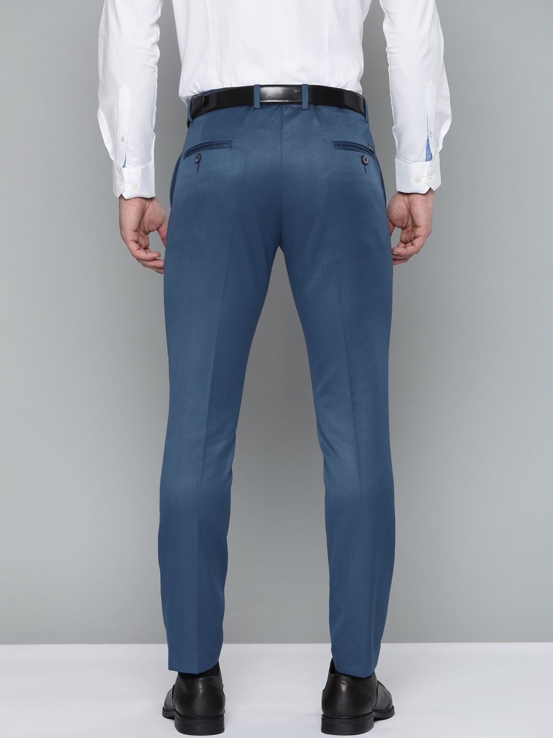 DENNISON Men Blue Solid Smart Auto Fit Waist Formal Trousers