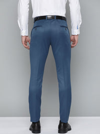 DENNISON Men Blue Solid Smart Auto Fit Waist Formal Trousers