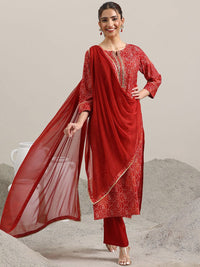 Libas Bandhani Printed Regular Gotta Patti Straight Kurta with Trousers & Dupatta