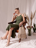 STREET 9 Shoulder Strap V Neck Sheath Midi Dress