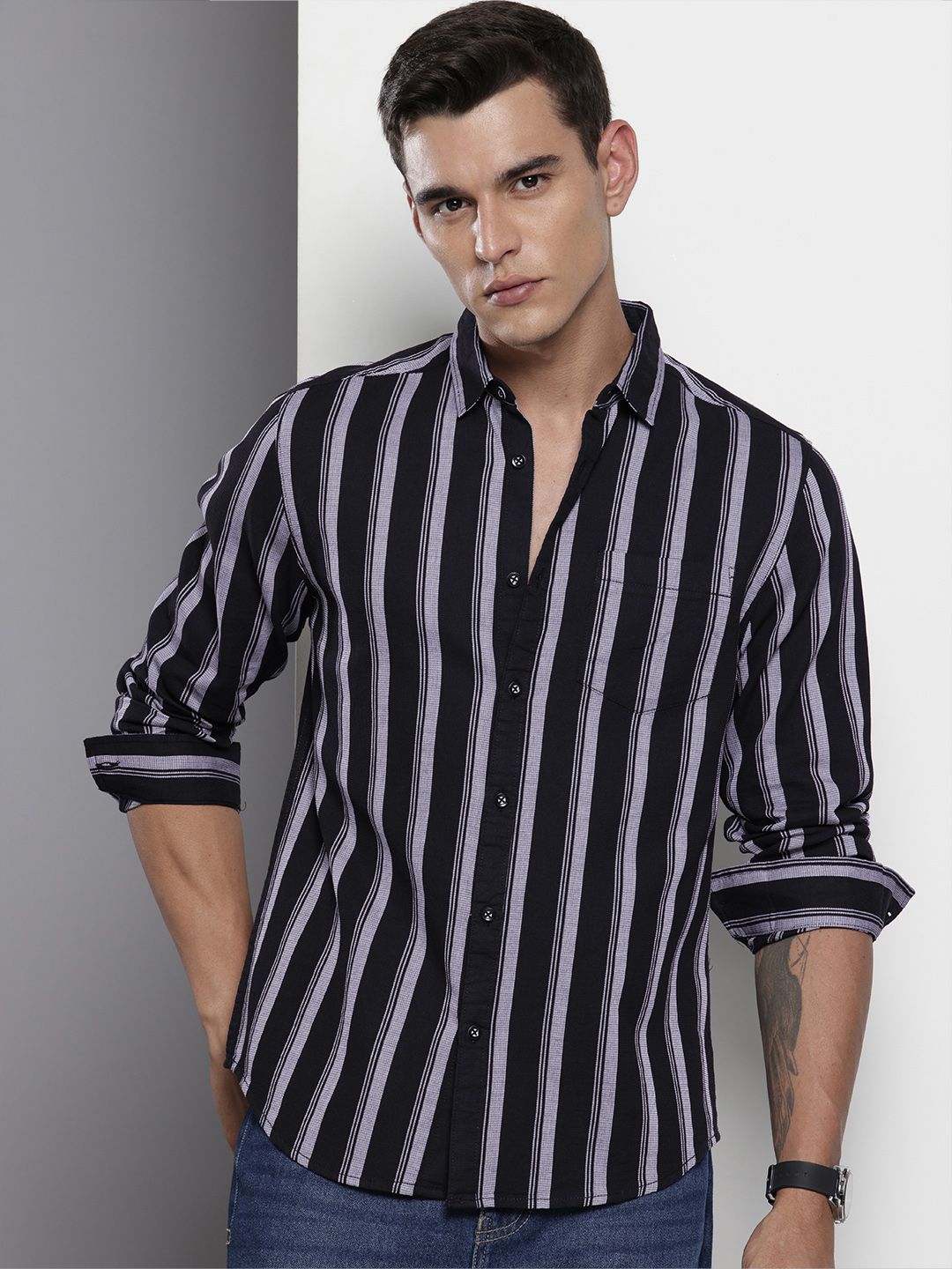 The Indian Garage Co Pure Cotton Slim Fit Opaque Striped Casual Shirt