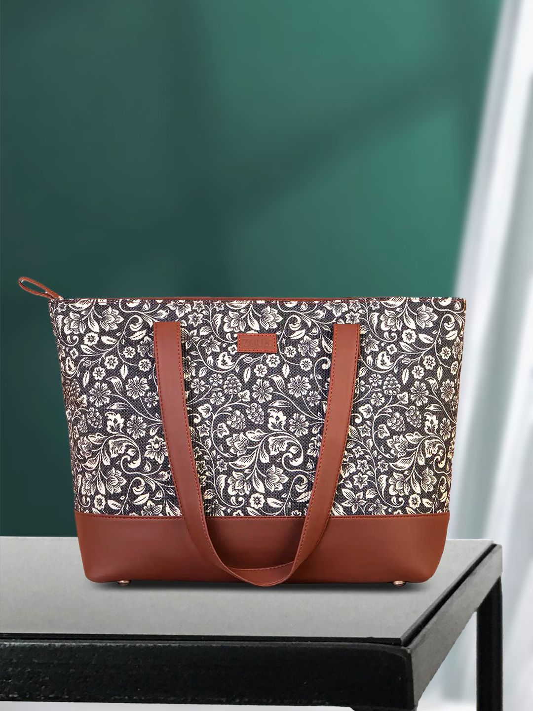 ZOUK Black Ethnic Motifs Printed Structured Shoulder Bag