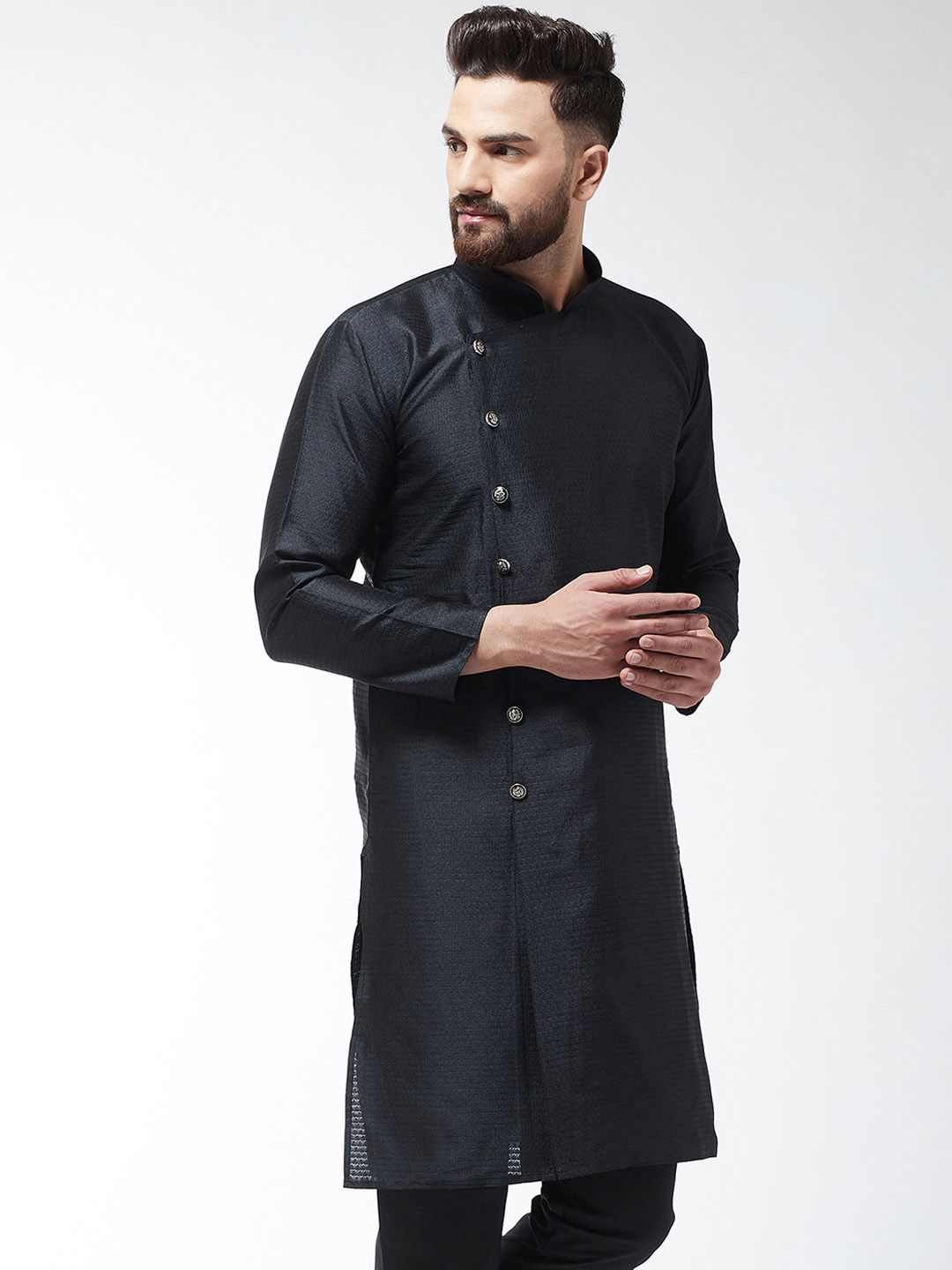 SOJANYA Lelaki Black Woven Design Straight Kurta