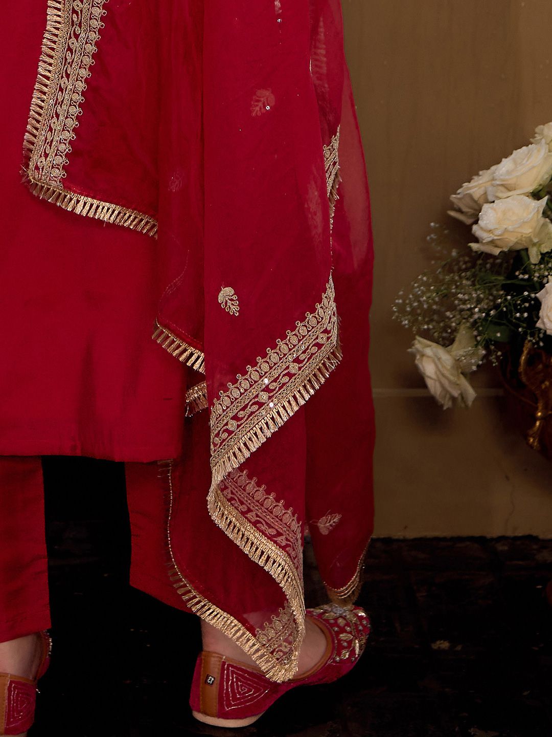 Indo Era Ethnic Motifs Embroidered Panelled Kurta With Trousers & Dupatta