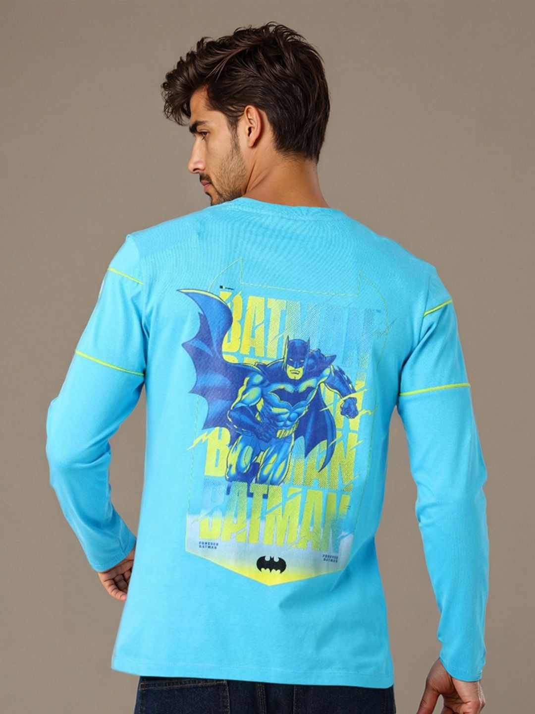 The Indian Garage Co Men Batman Graphic Printed Round Neck Cotton Slim Fit T-shirt