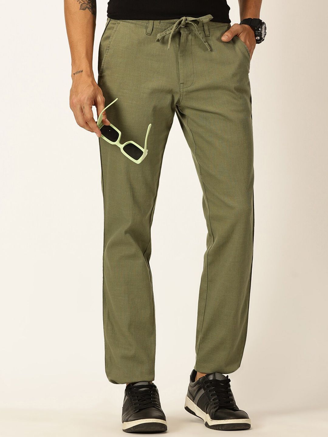 Thomas Scott Men Textured Mid-Rise Smart Chinos Trousers