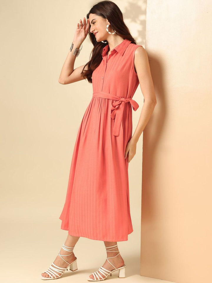 Anouk Shirt Collar Fit and Flare Midi Dress
