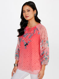 Global Desi Floral Printed Tie-Up Neck Top