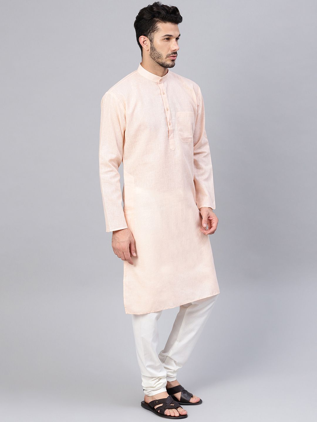 SOJANYA Kurta Lurus Pepejal Berwarna Peach Lelaki