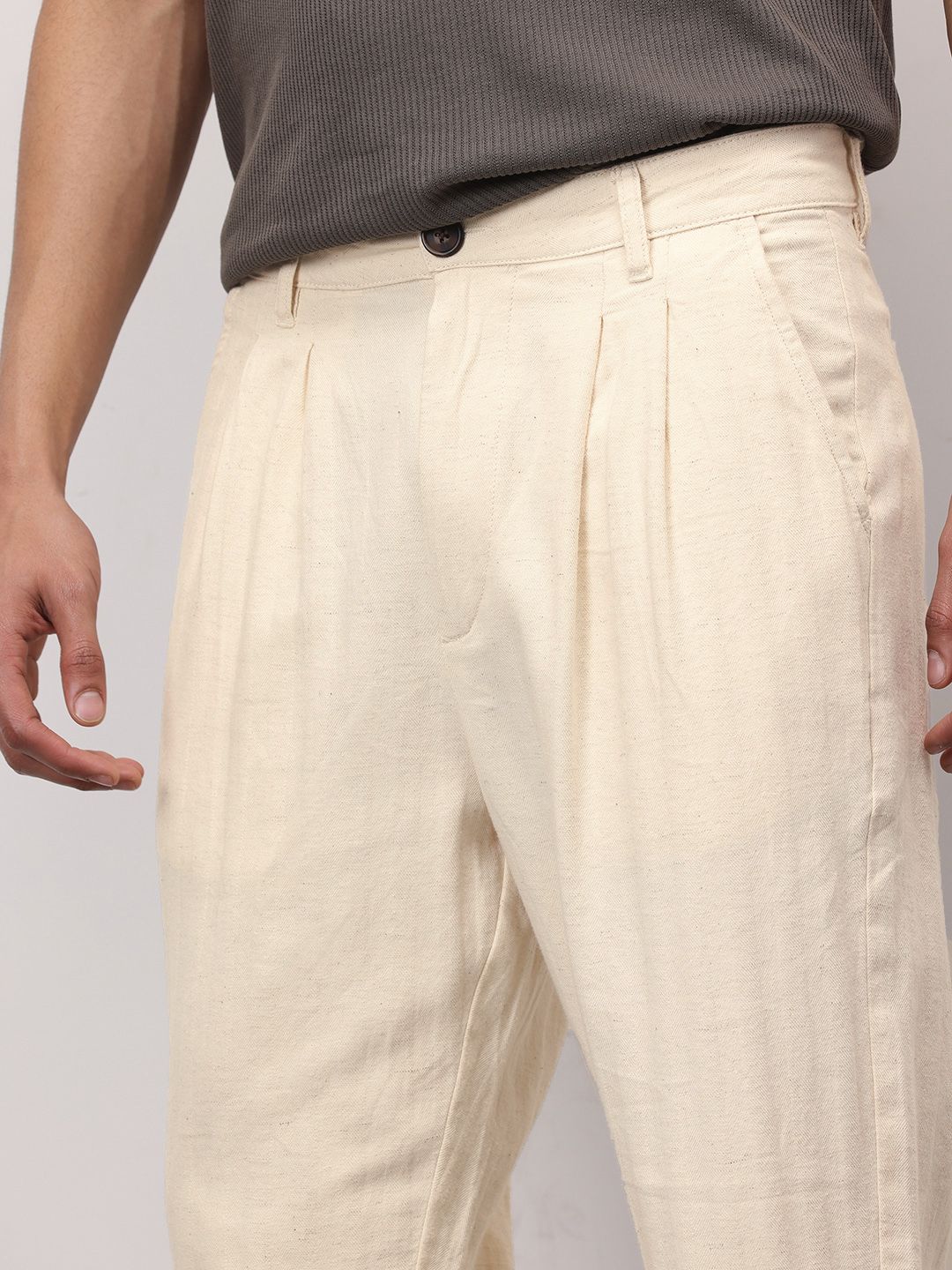 ether Kora Men Cotton Linen Pleated Chinos Trousers