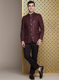 House of Pataudi Jashn Mandarin Collar Textured Sequinned Bandhgala Blazer