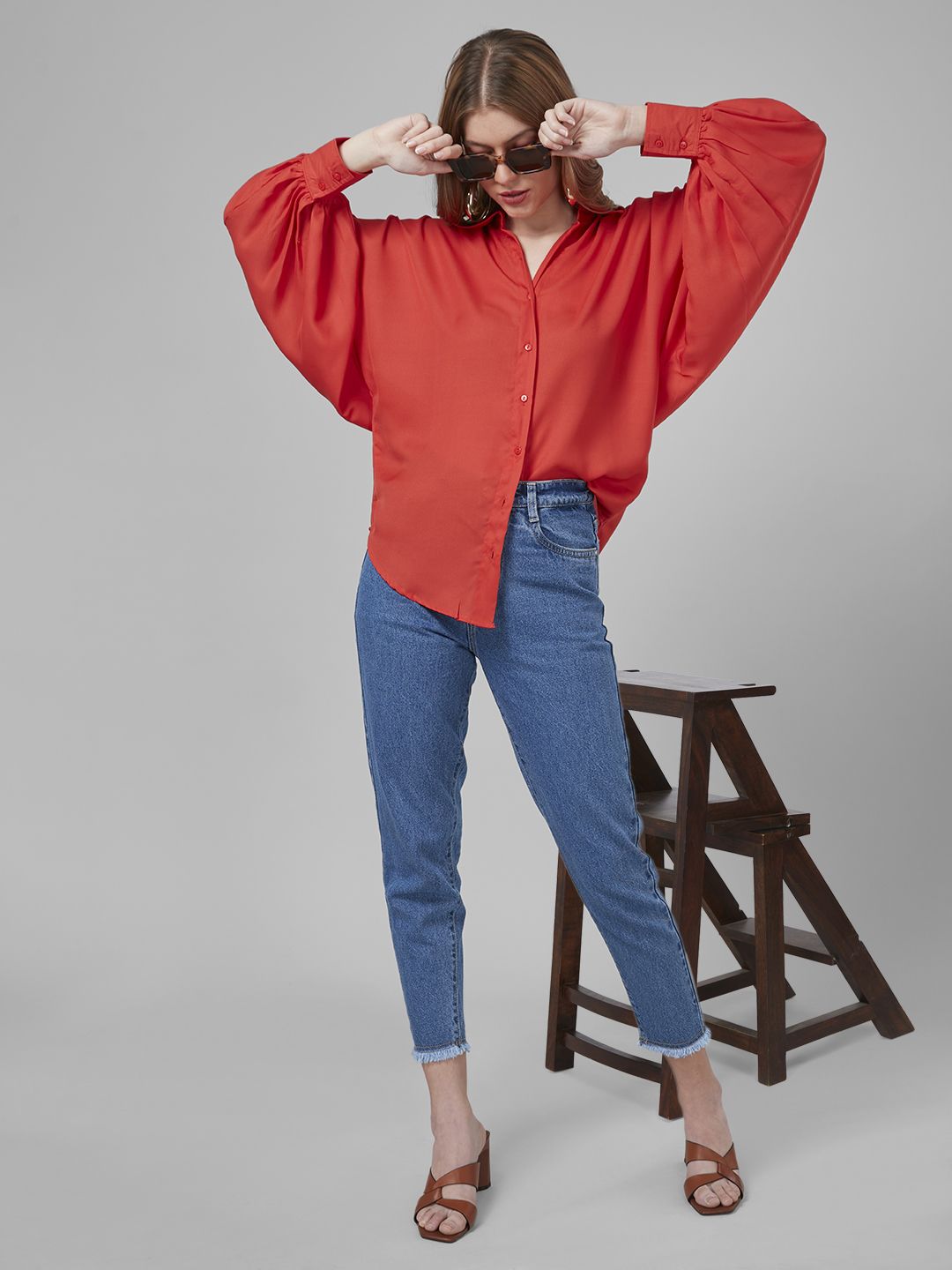 Style Quotient Women Solid Poly Crepe Oversized Casual Shirt