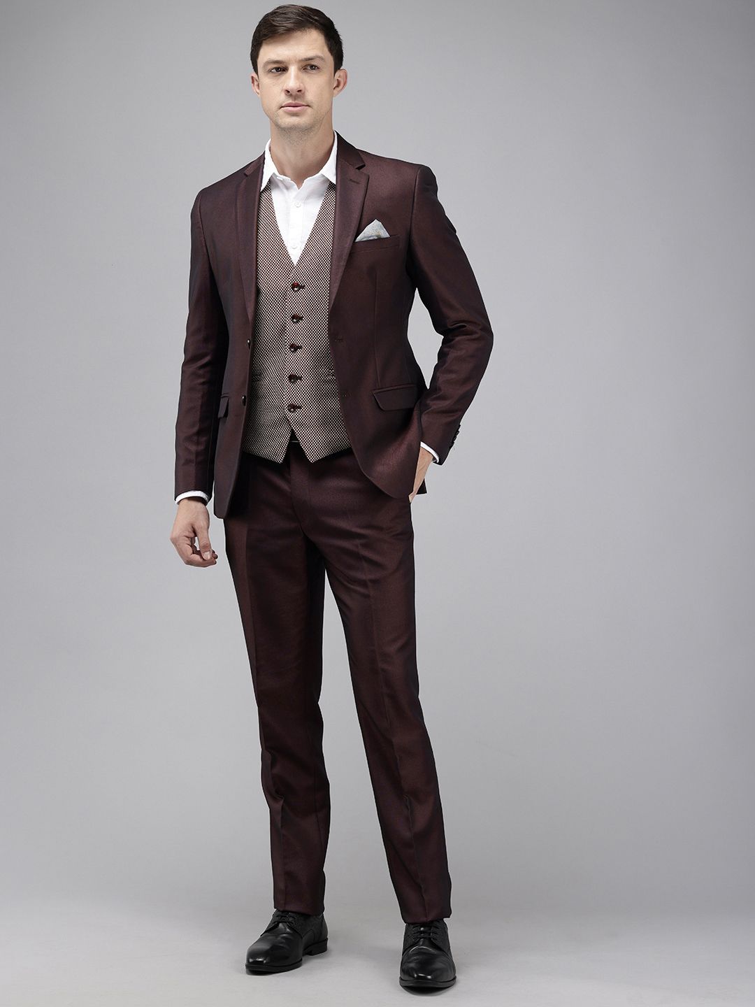 Park Avenue Self Design Single Breasted Super Slim Fit 3 Piece Party Suits