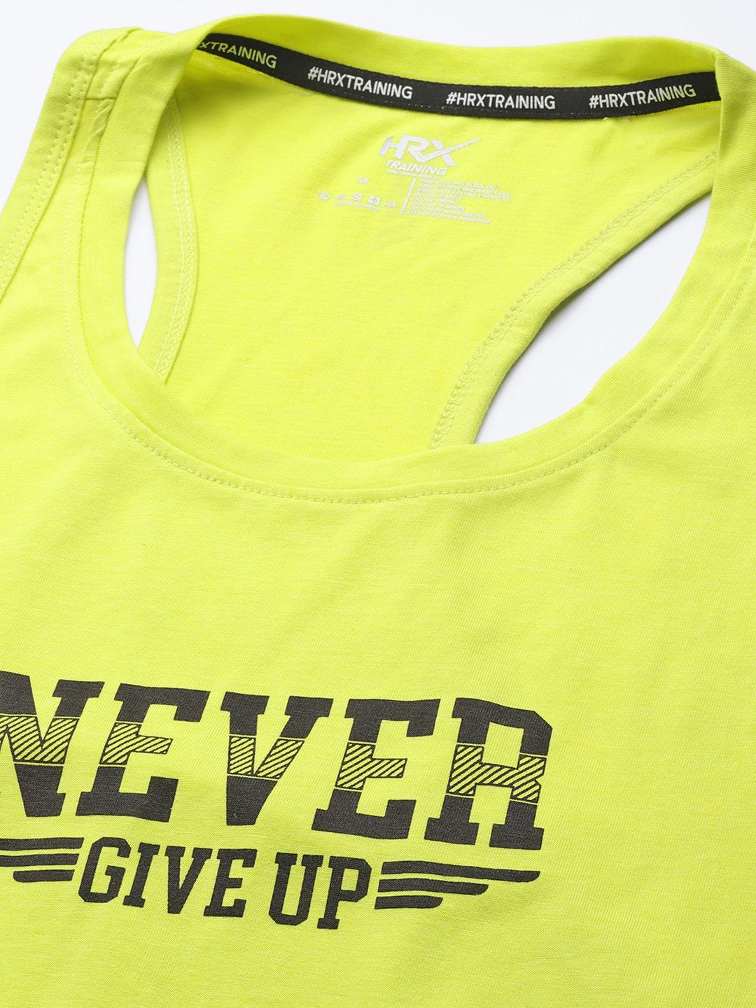 HRX By Hrithik Roshan Men Neon Lime Bio-Wash Typography Printed Training T-shirt