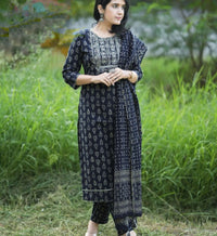 KALINI Women Ethnic Motifs Printed Regular Thread Work Kurta with Trousers & With Dupatta
