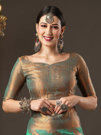 Saree mall Teal & Gold-Toned Woven Design Zari Silk Blend Banarasi Sarees