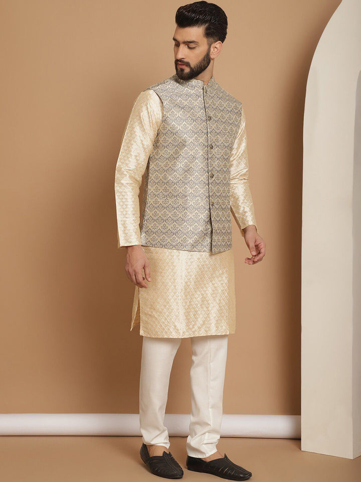 Anouk Ethnic Motifs Mandarin Collar Self Design Kurta with Churidar