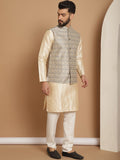 Anouk Ethnic Motifs Mandarin Collar Self Design Kurta with Churidar