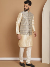 Anouk Ethnic Motifs Mandarin Collar Self Design Kurta with Churidar