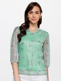 AND Blue & Red Floral Print Top