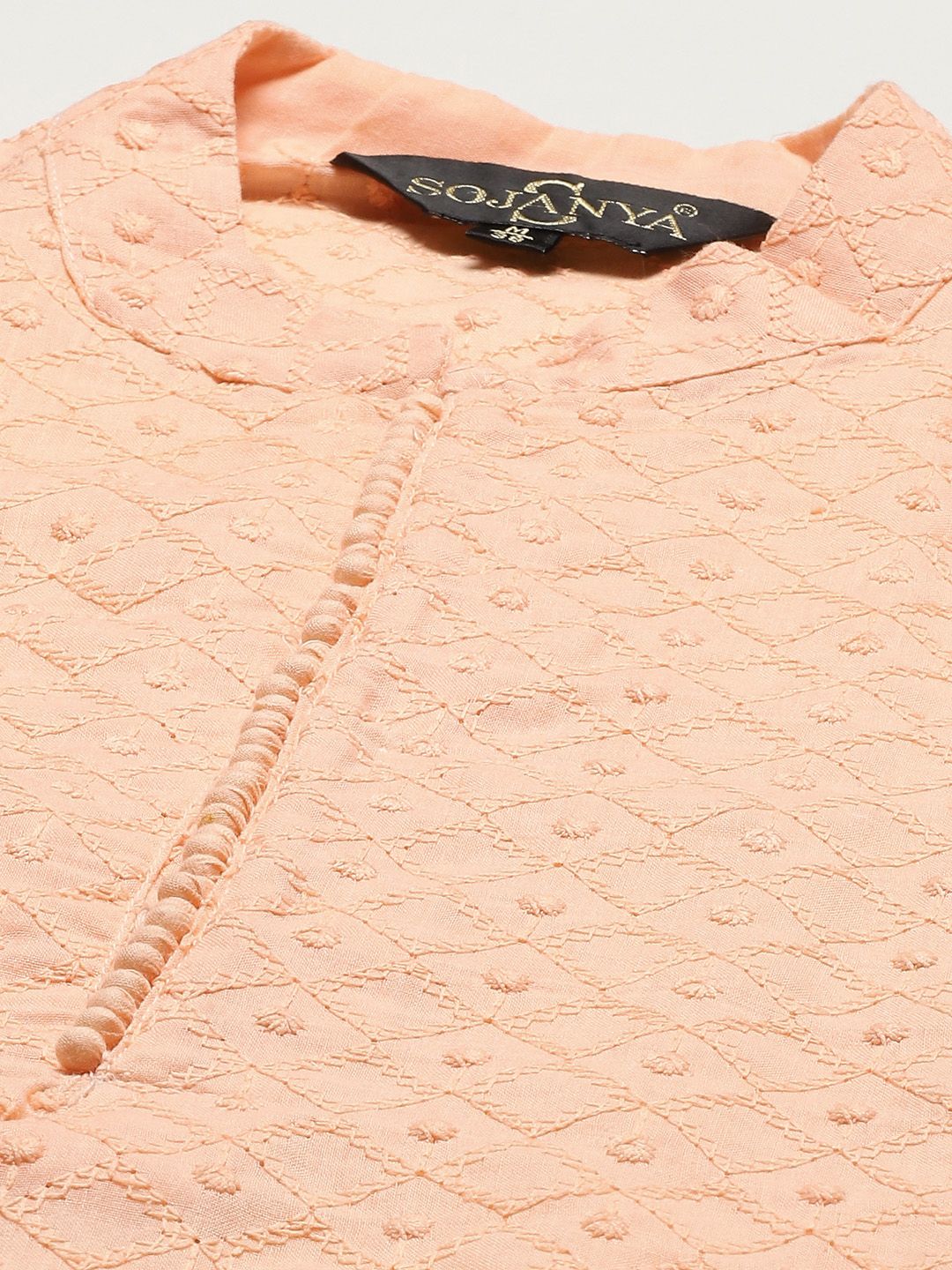 SOJANYA Lelaki Kurta Kapas Tulen Chikankari Warna Peach dengan Jaket Churidar & Nehru