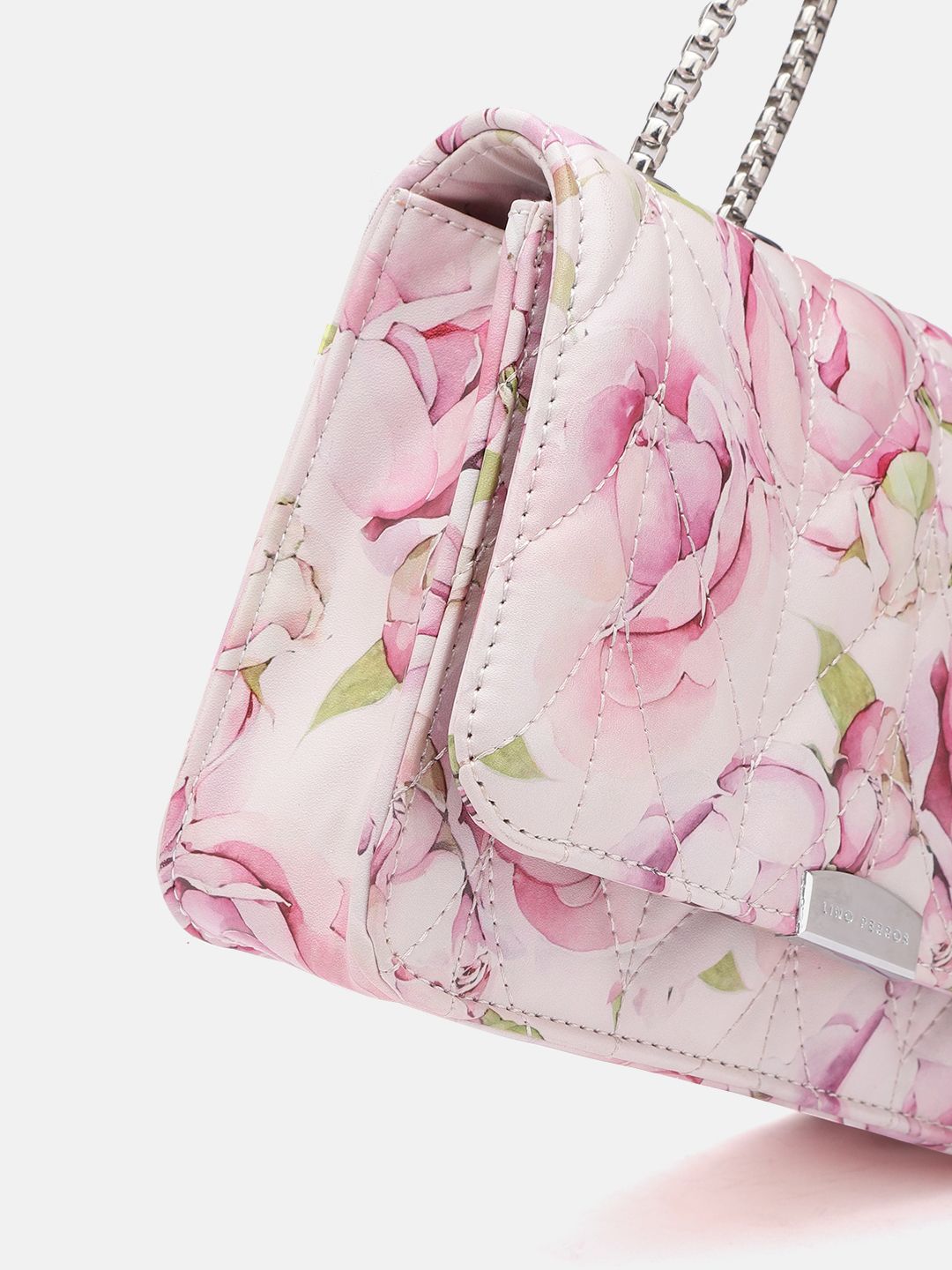 Lino Perros Floral Printed Structured Sling Bag with Quilted Detail