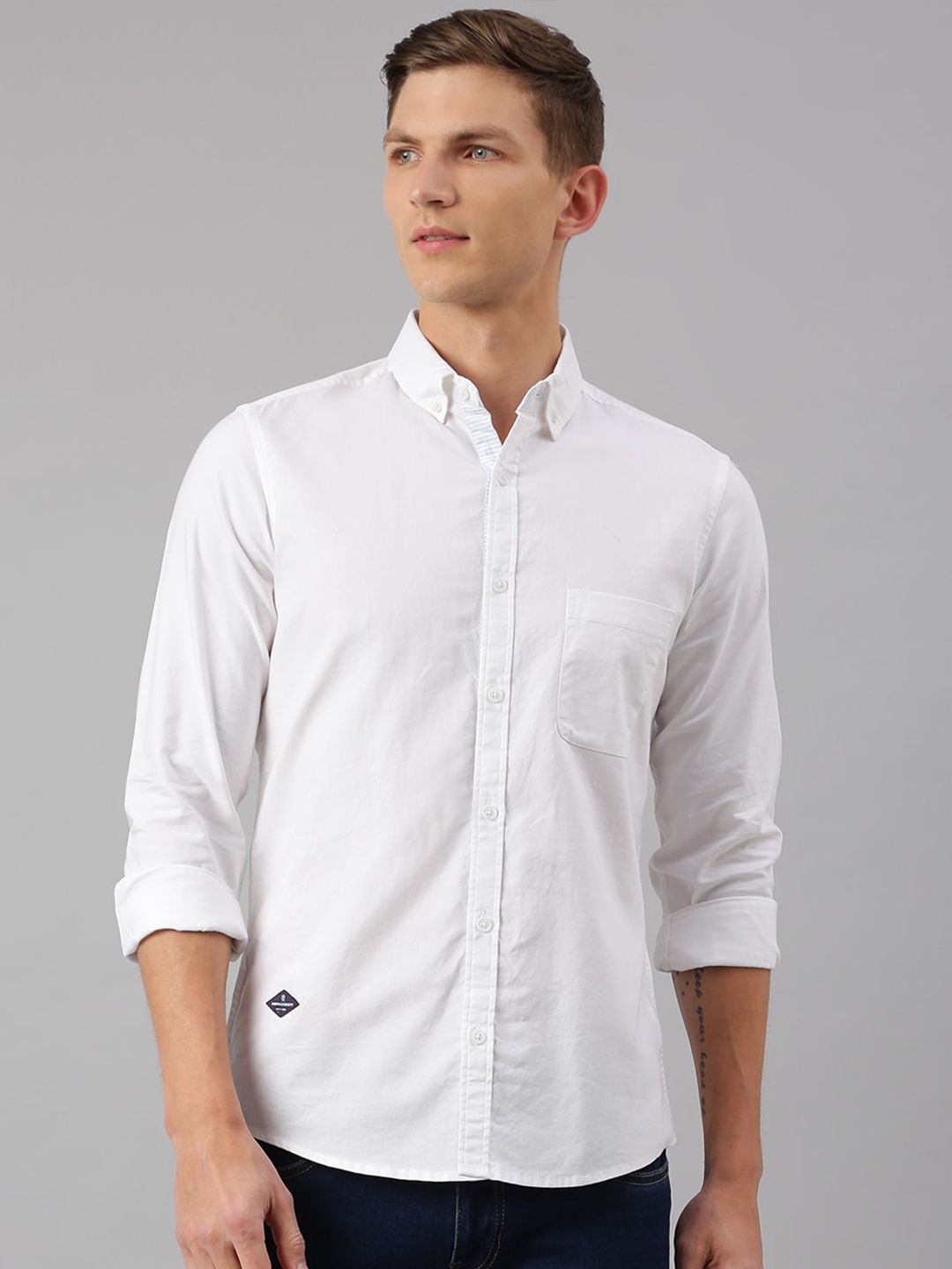 Thomas Scott Men White Slim Fit Cotton Casual  Shirt