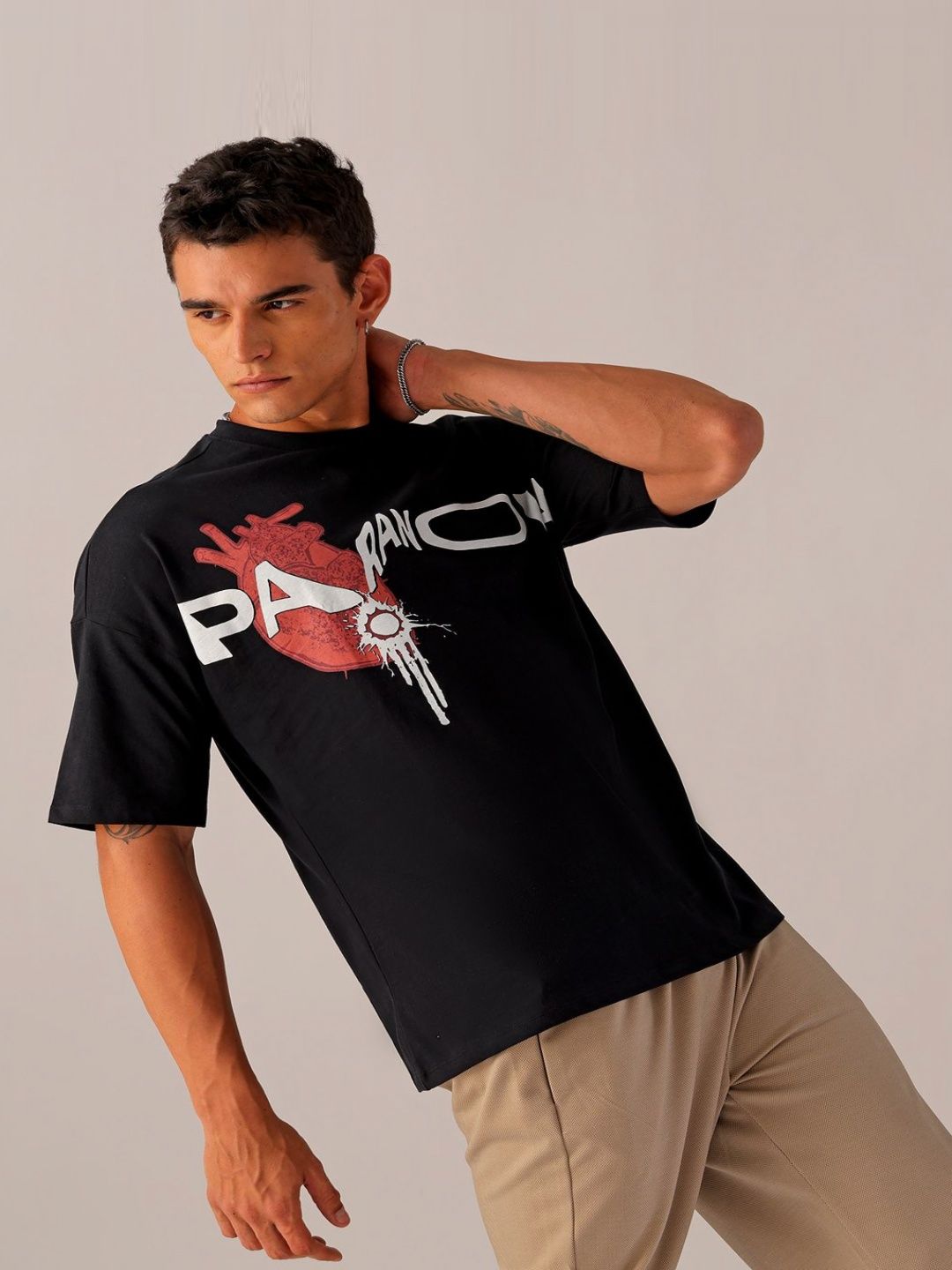 The Indian Garage Co Men Pure Cotton Typography Printed Oversized Round Neck T-shirt