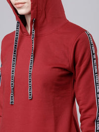Tokyo Talkies Women Red Solid Hooded Sweatshirt