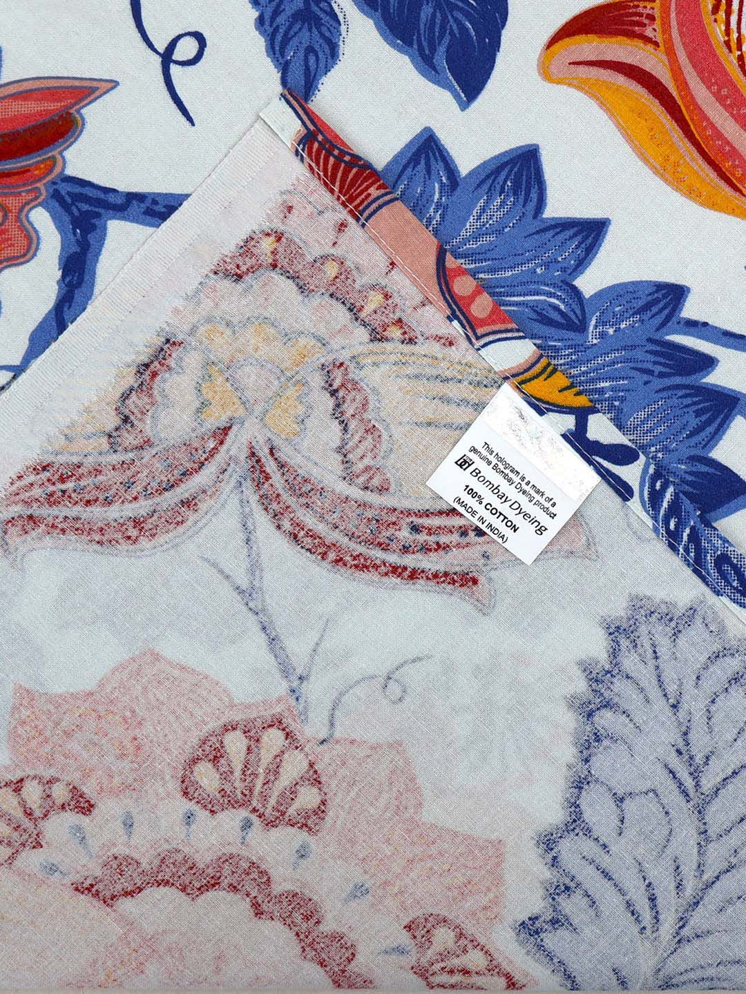 BOMBAY DYEING Cardinal Blue & White Floral 120 TC Cotton Queen Bedsheet-2.24 m X 2.54 m