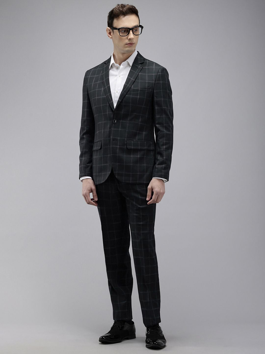 Park Avenue Checked Notched Lapel Single-Breasted Formal 2 Piece Suits