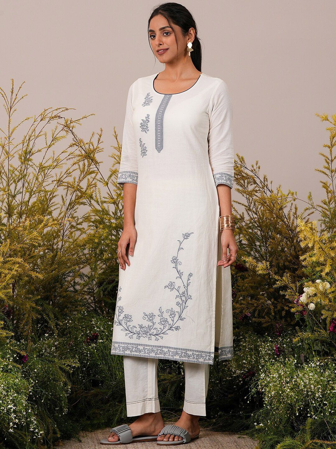 Libas Woven Design Regular Pure Cotton Kurta with Trousers &  Dupatta