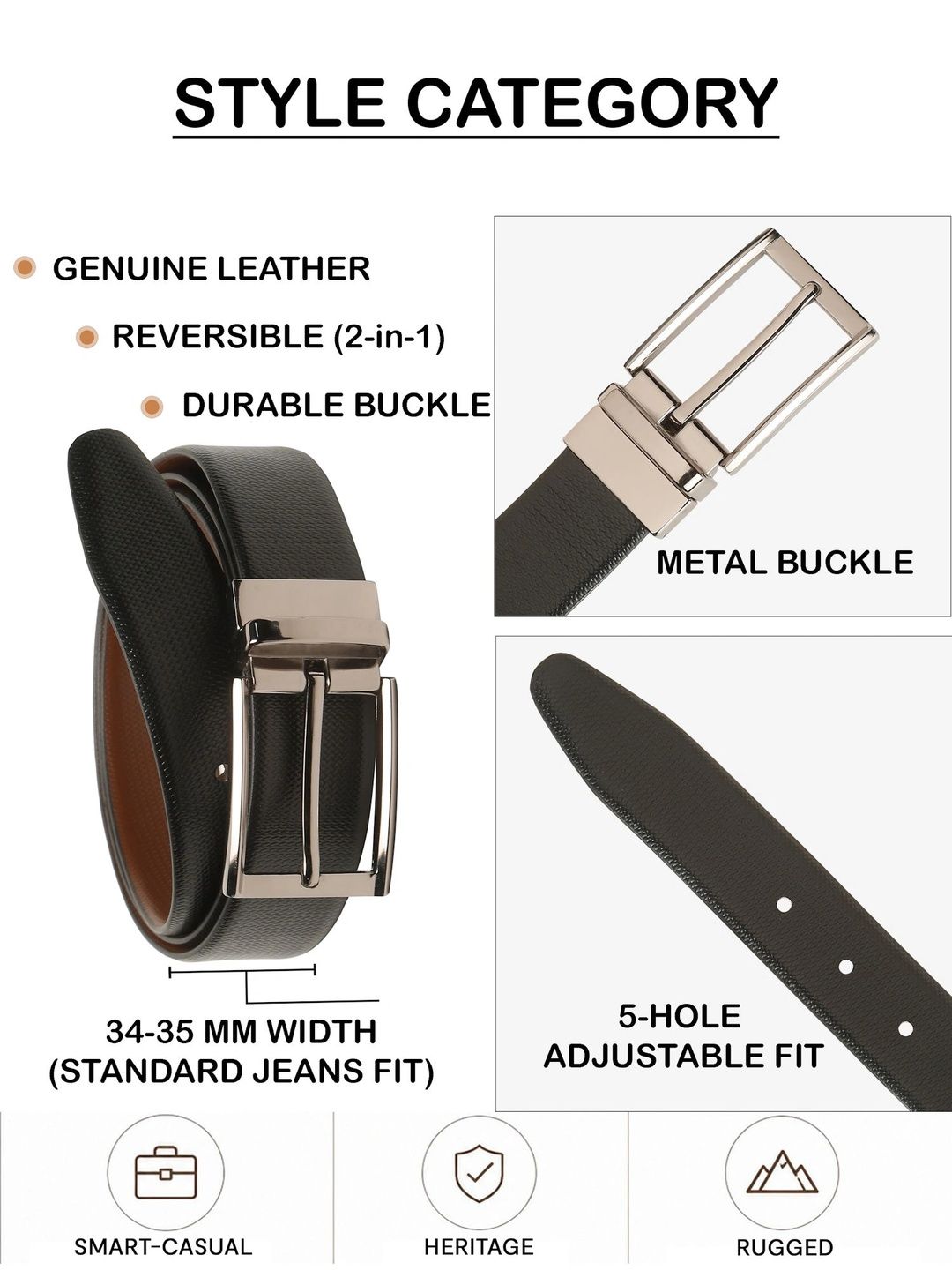 Teakwood Leathers Men Textured Leather Reversible Belt