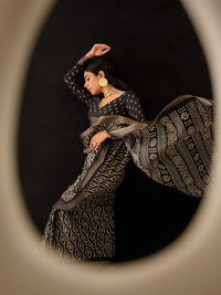 Tikhi Imli Black & Gold Geometric Printed Ready To Wear Saree